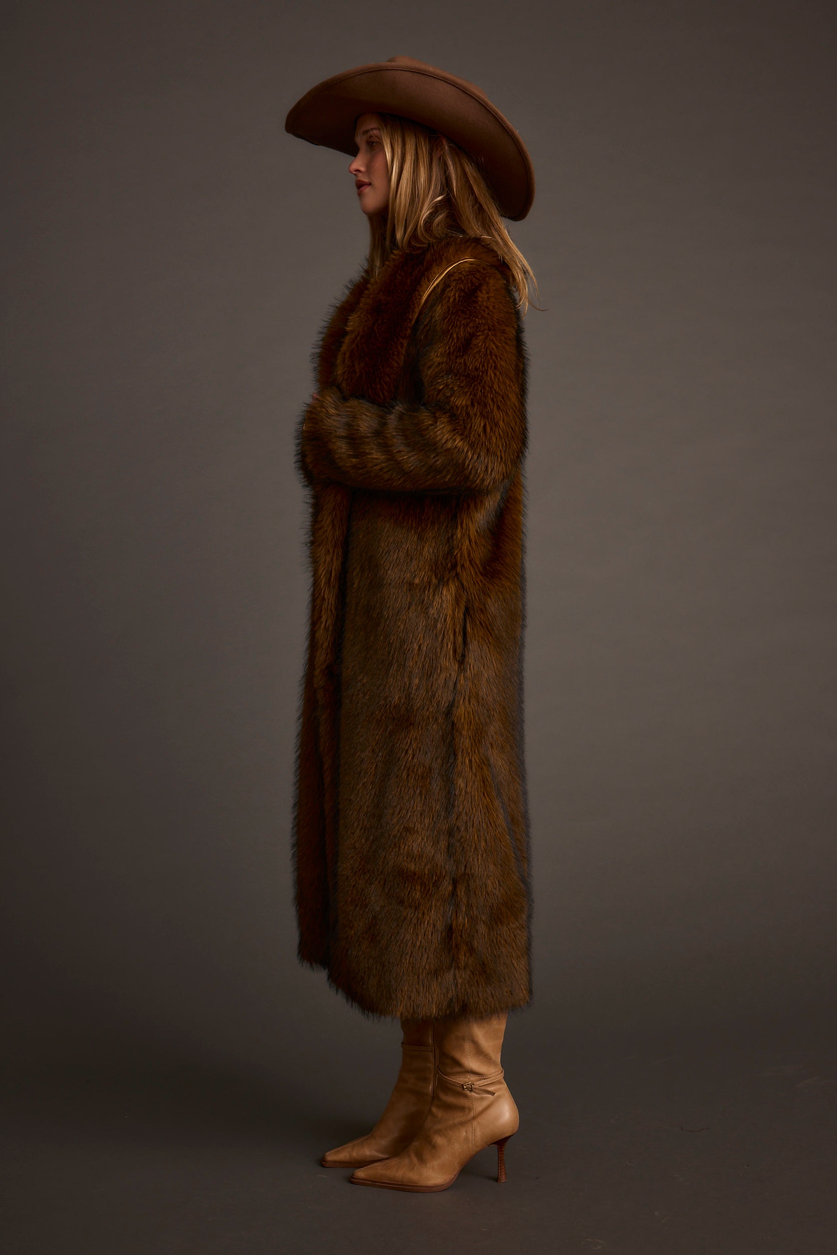 Manhattan Brown Faux Fur Coat