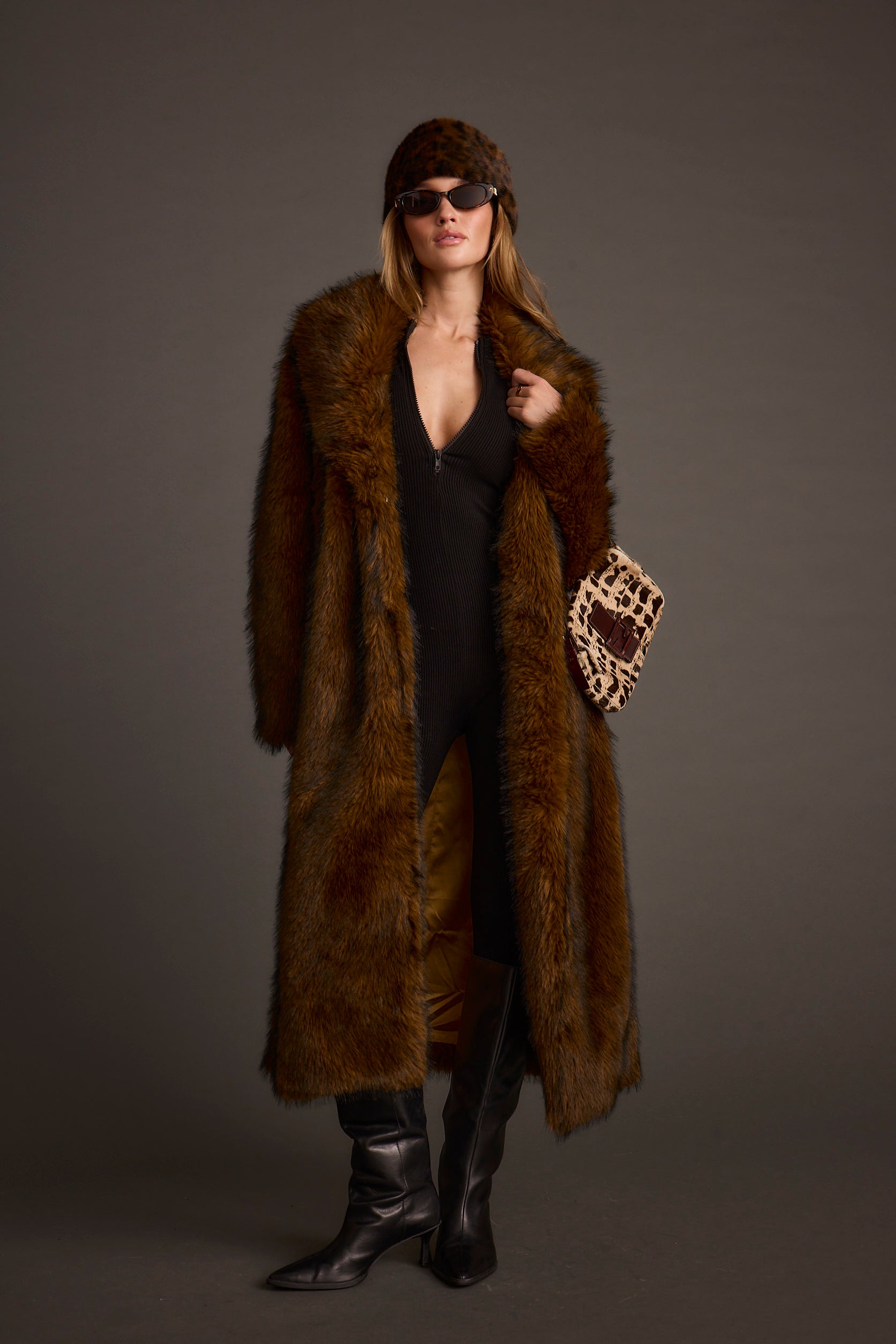 Manhattan Brown Faux Fur Coat