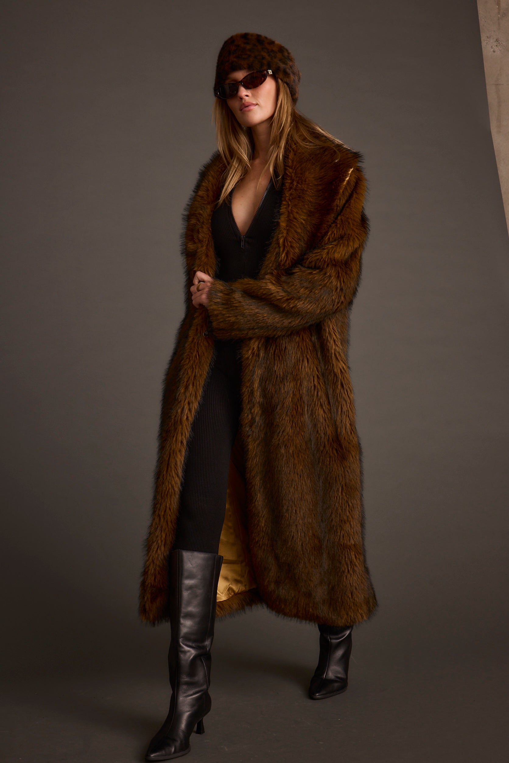 Manhattan Brown Faux Fur Coat