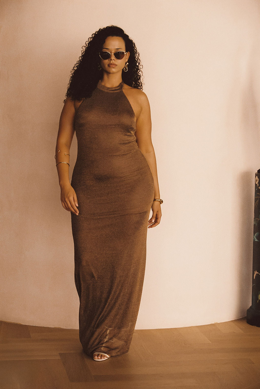 Marea Bronze Halter Maxi Dress