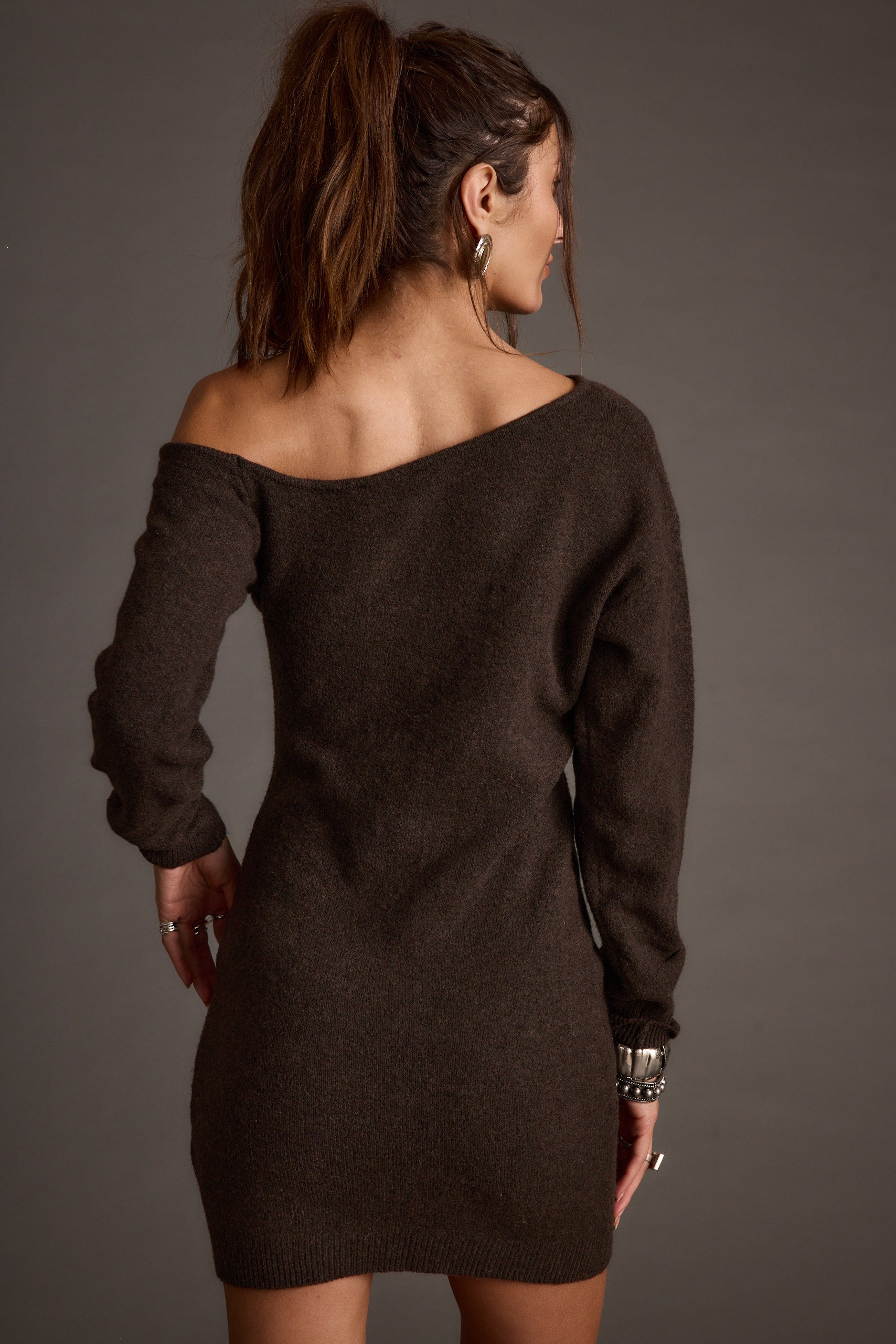 Margaret Mocha Sweater Mini Dress - XL Size - Women's Dresses - 12th Tribe Margaret Mocha Sweater Mini Dress - XL Size - Women's Dresses - 12th Tribe