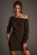 Mocha mini dress with elegant accents, a sequin mini dress essential.