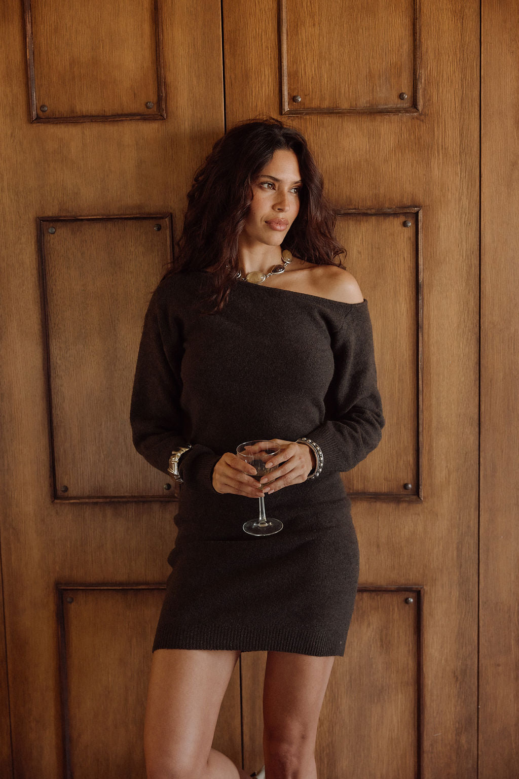 Margaret Mocha Sweater Mini Dress