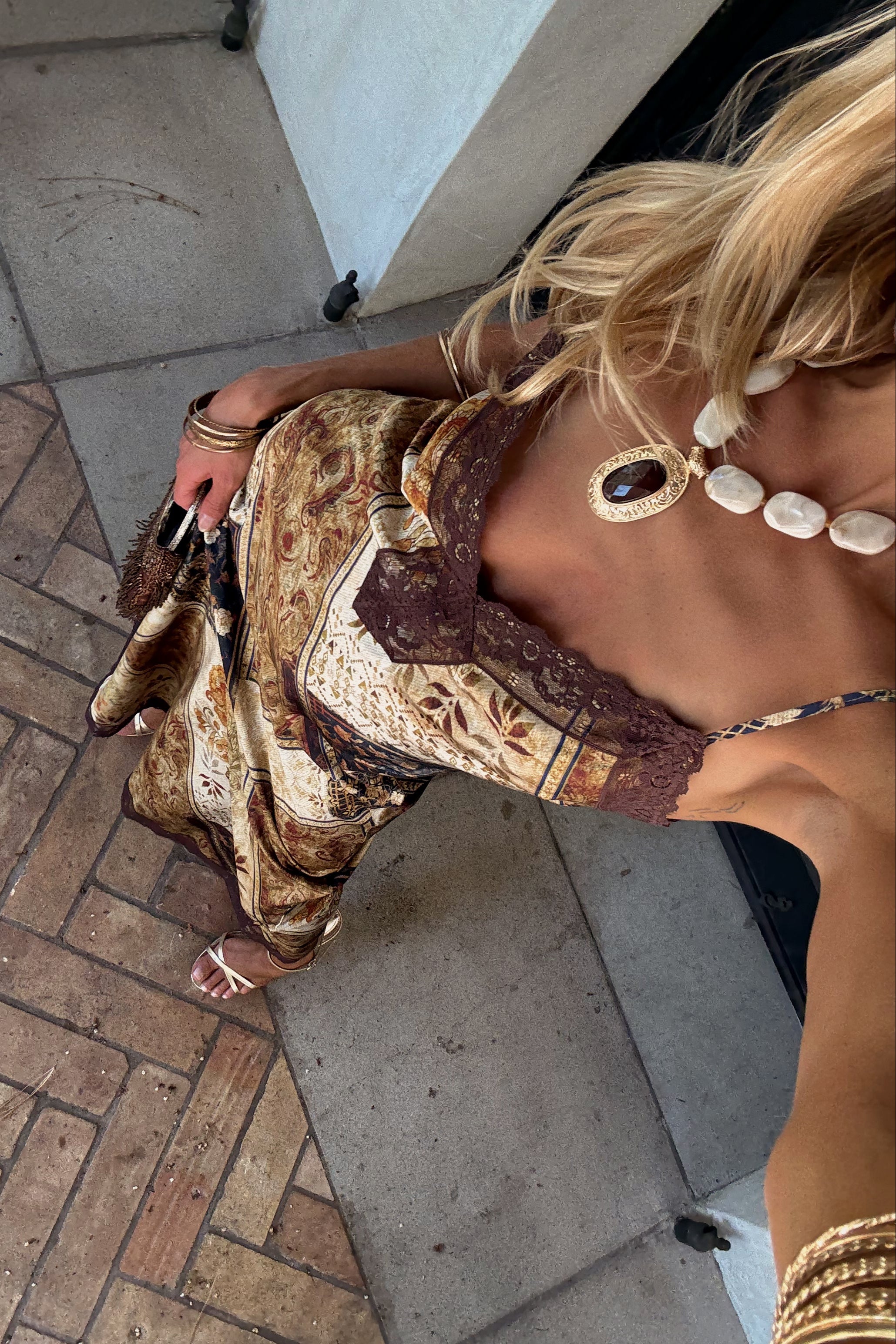 Marie Patchwork Satin Maxi Dress