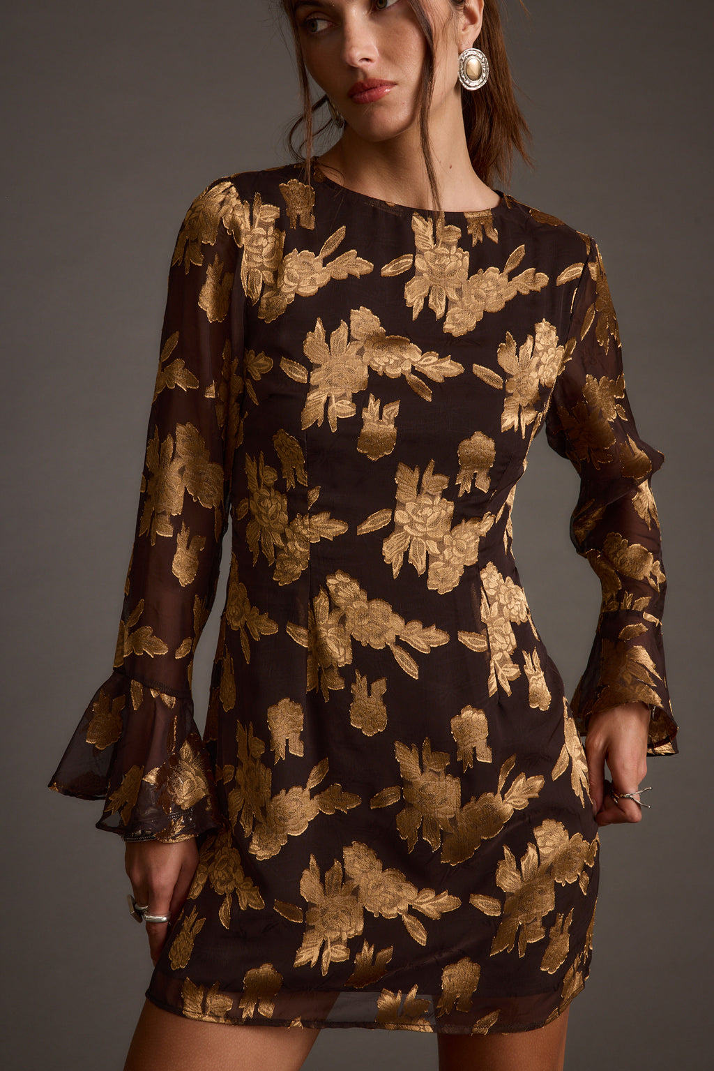 Marissa Gold and Black Floral Mini Dress - M Size - Women's Dresses - 12th Tribe Marissa Gold and Black Floral Mini Dress - M Size - Women's Dresses - 12th Tribe