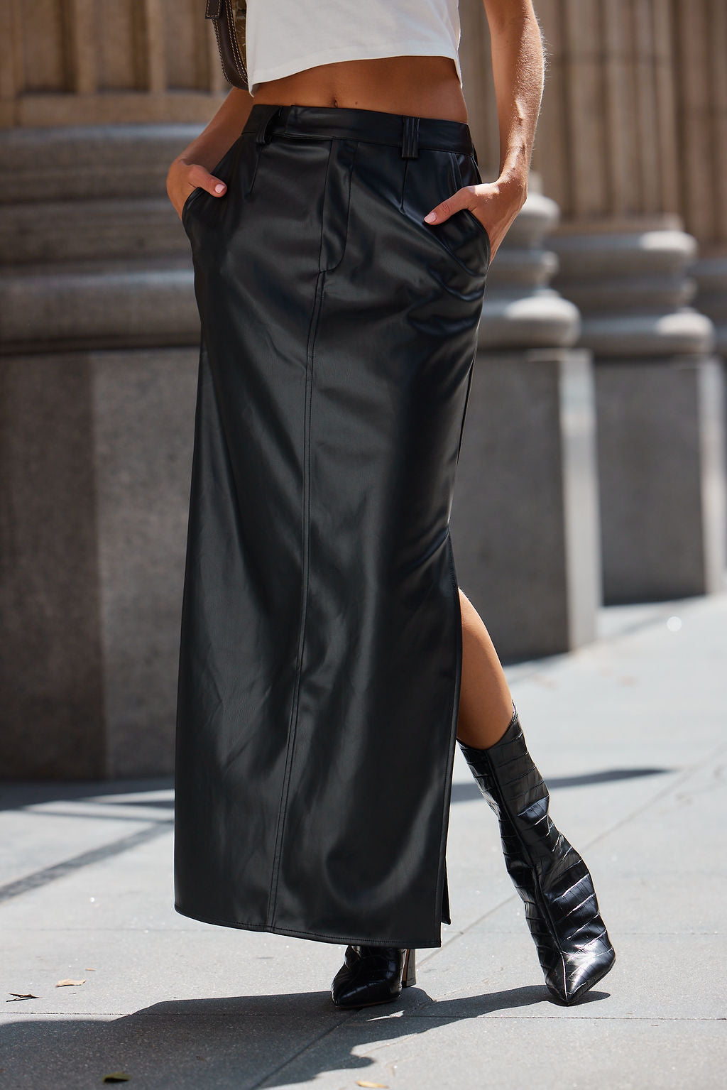 Mason Black Faux Leather Maxi Skirt
