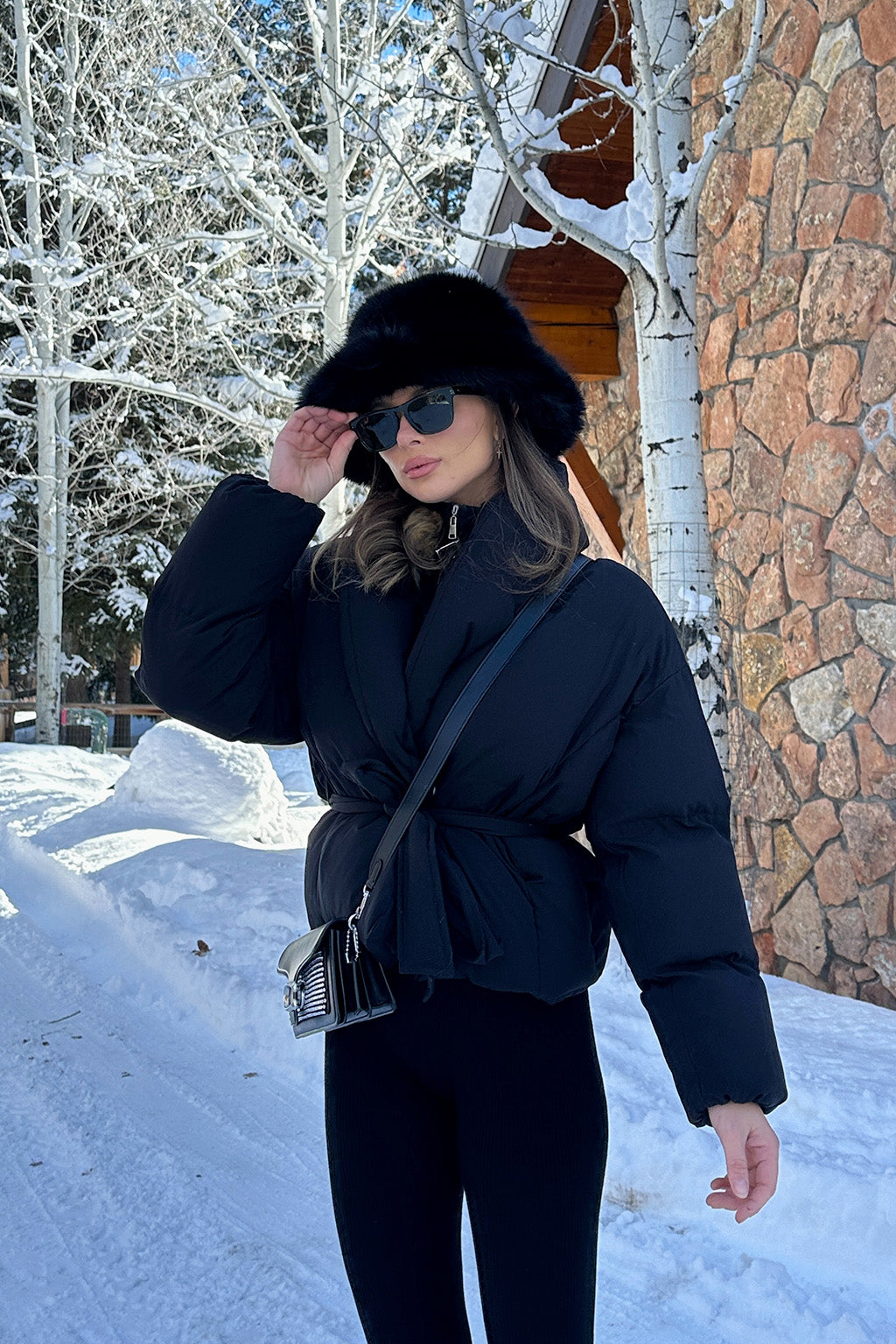 Maverick Black Belted Puffer Coat