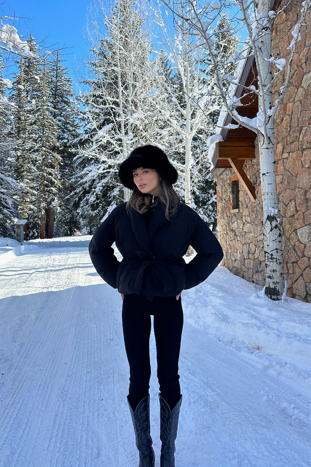 Maverick Black Belted Puffer Coat