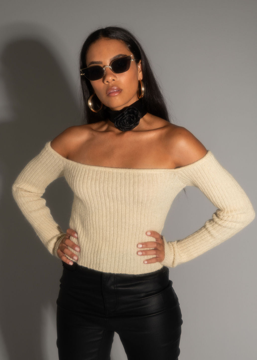 Miley Beige Off The Shoulder Sweater
