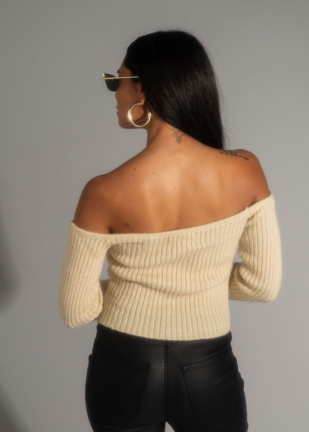 Miley Beige Off The Shoulder Sweater