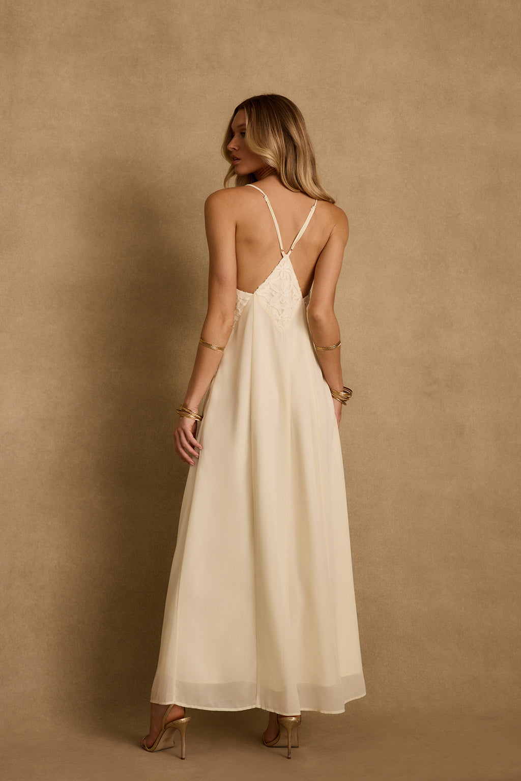 Maya Cream Chiffon Maxi Dress - S Size - Women's Dresses