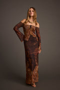 Merritt Mocha Floral Mesh Maxi Dress