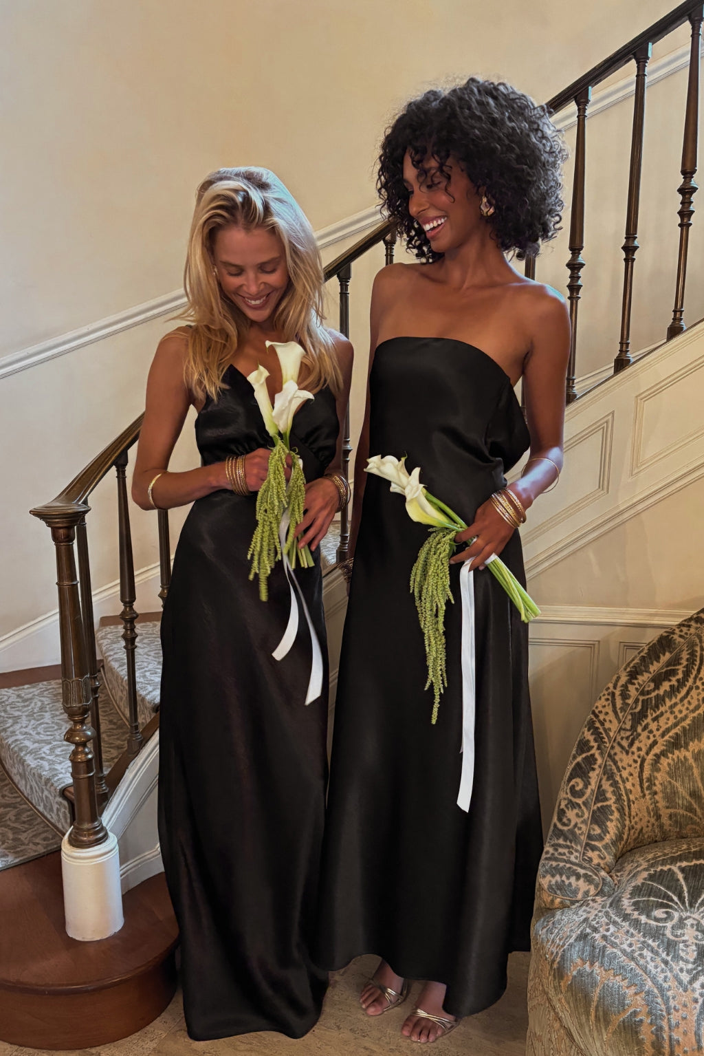 Natalia Black Strapless Satin Maxi Dress