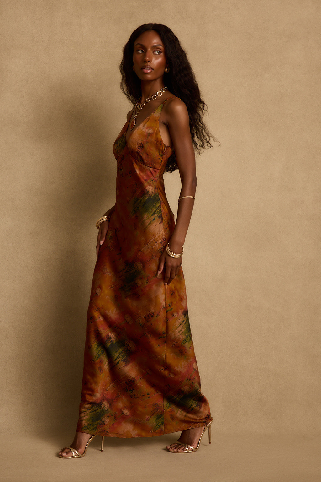 silk rust maxi dress Rust Orange Satin Dress - Lace-Up Maxi Dress - Pleated Maxi Dress
