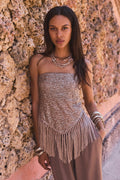 Mirage Taupe Sequin Strapless Top