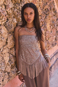 Mirage Taupe Sequin Strapless Top