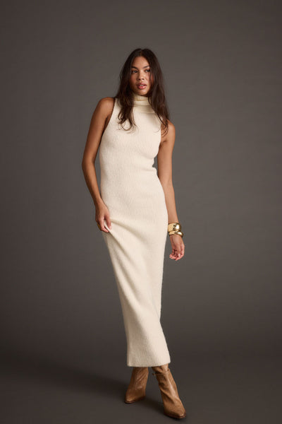 cream sweater maxi dress Monique - M Size - Women's Dresses holiday_shop Maxi Color Color:Sea Foam Cornelia Tropical Leaf Print