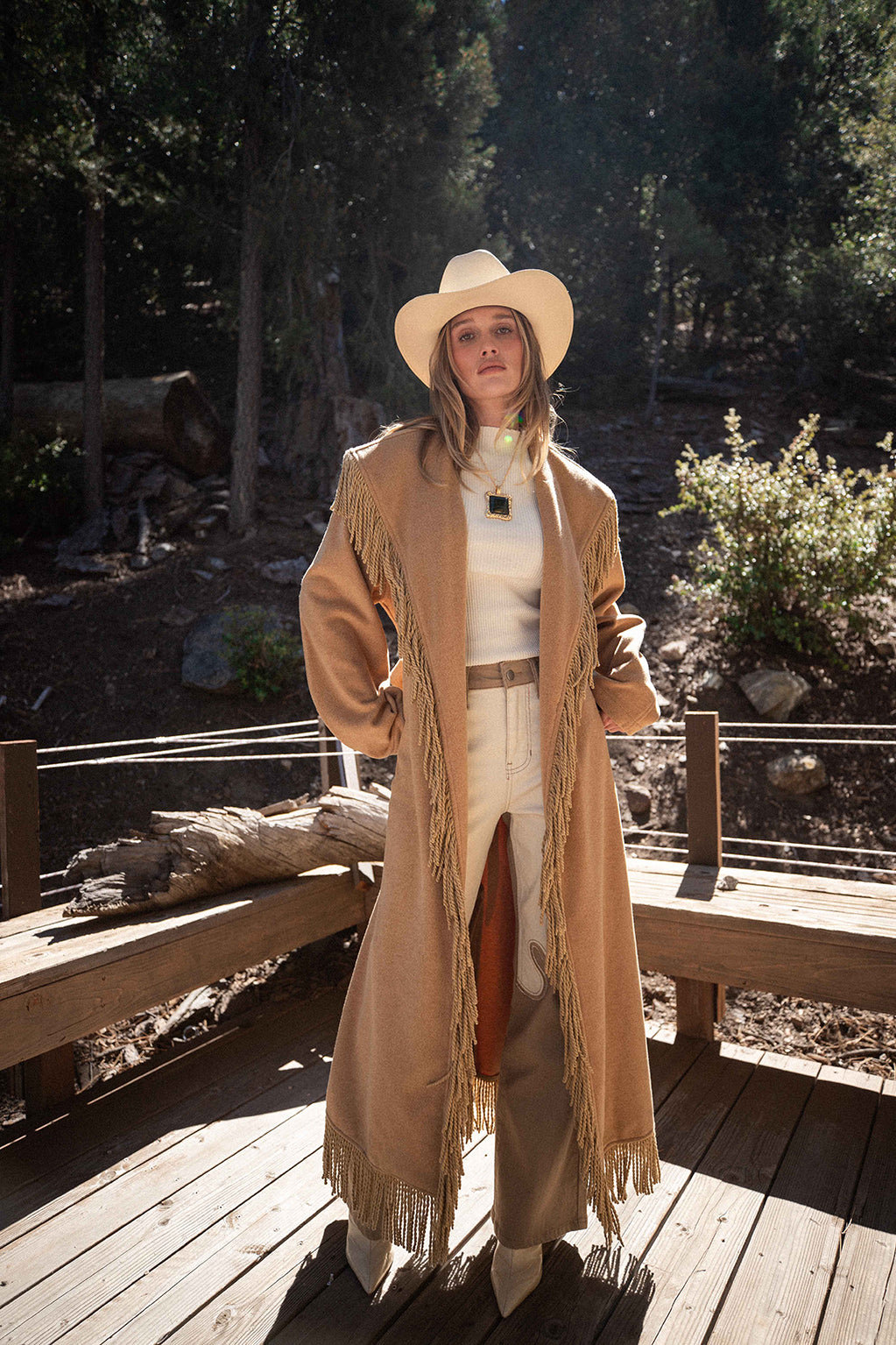 Montrose Camel Fringe Coat