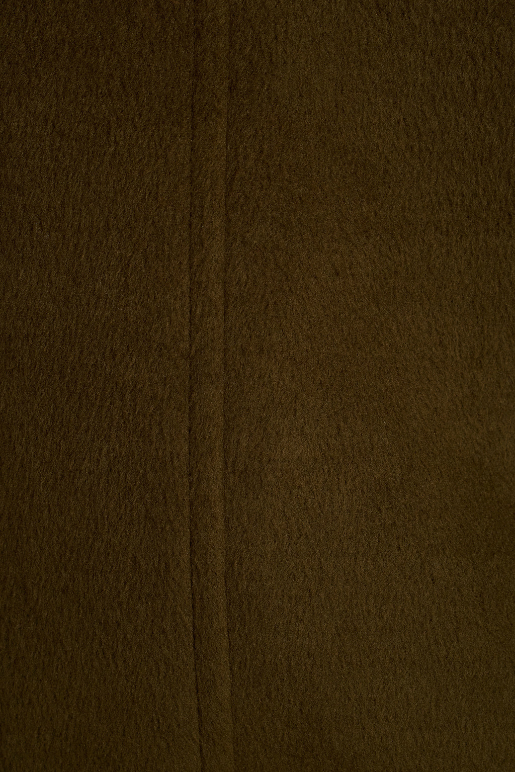 Olive coat fringe detail close-up showing rope fringe along shawl collar edge