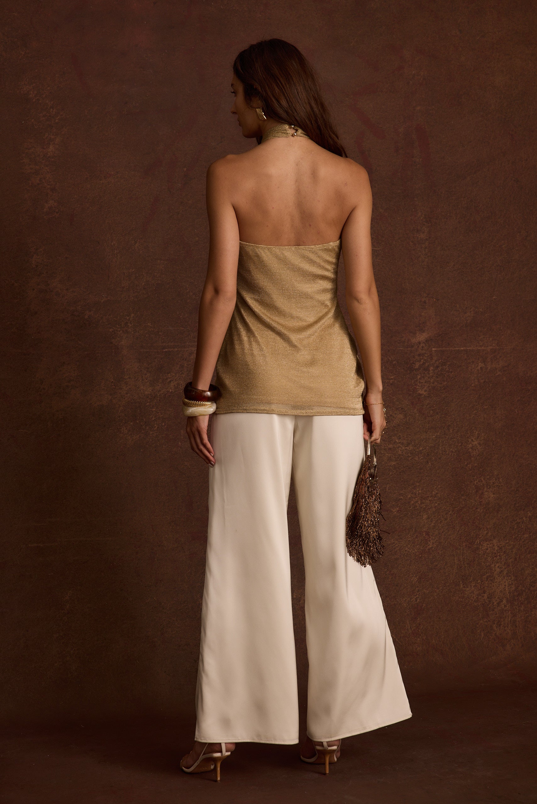 Moonlit Kiss Gold Lurex Halter Top