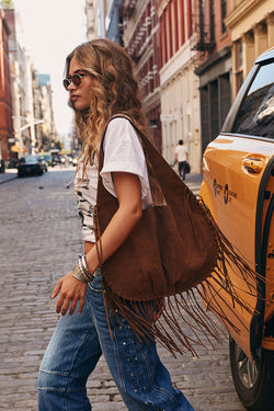 Brissa Fringe Faux Suede Bag