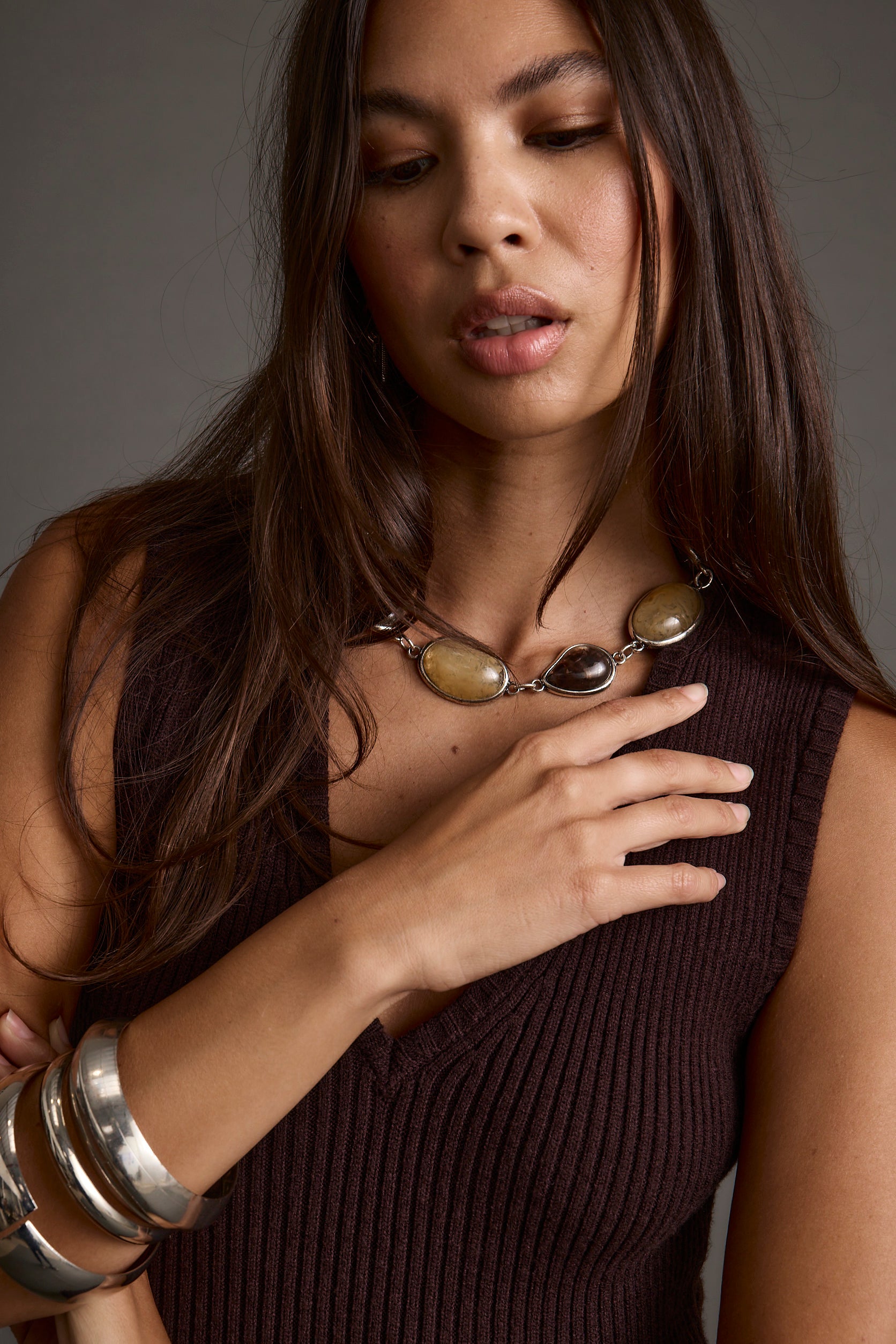 Myra Gold and Stone Statement  Necklace