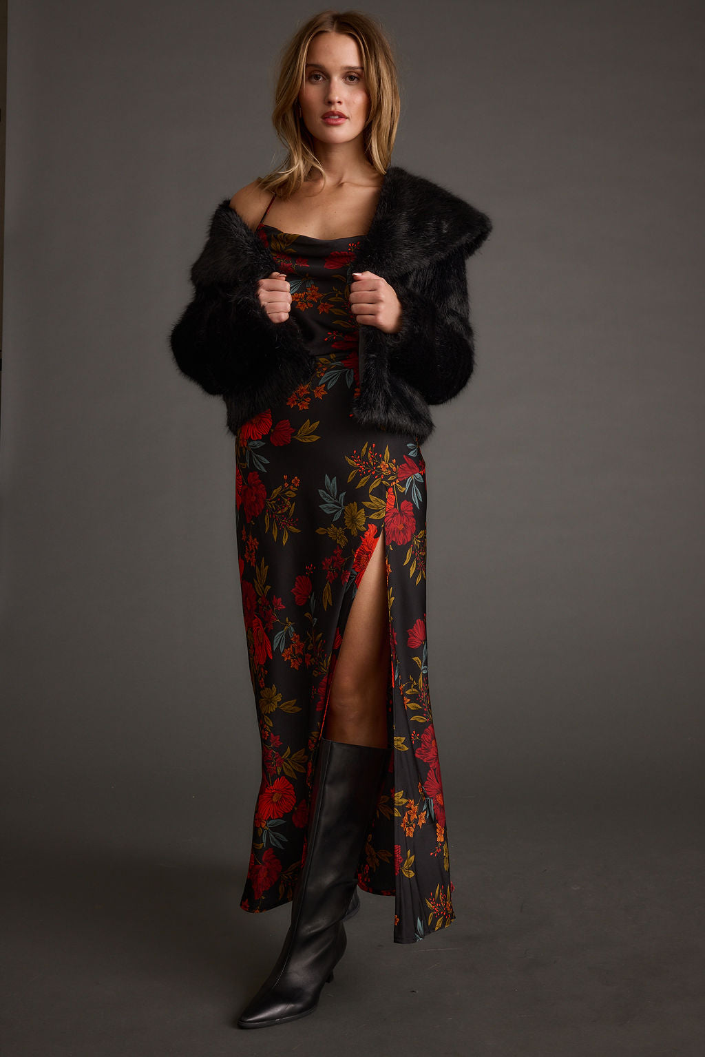 Natalia Black Floral Maxi Dress