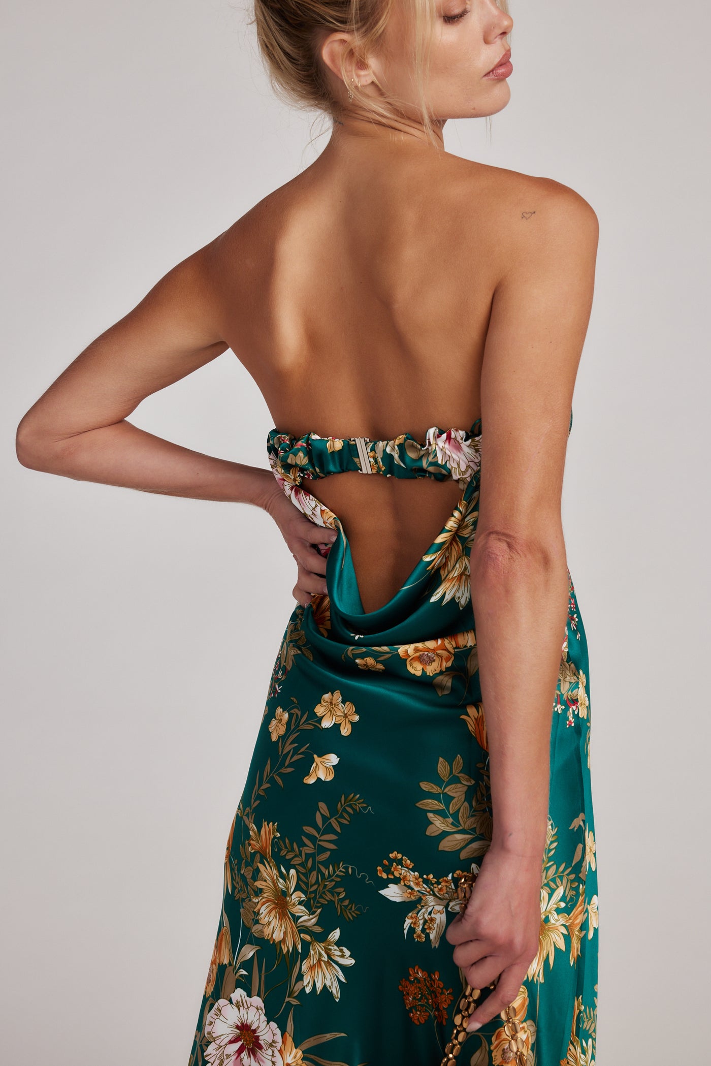 Natalia Emerald Floral Strapless Maxi Dress