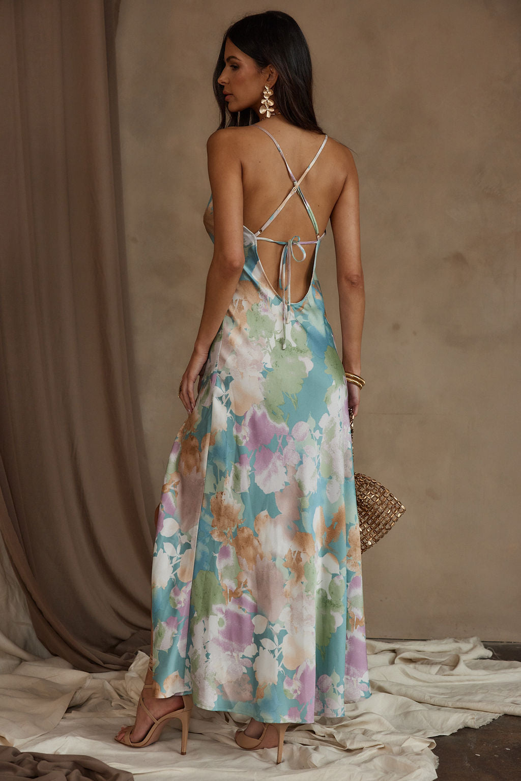 Natalia Blue Floral Printed Strapless Maxi Dress
