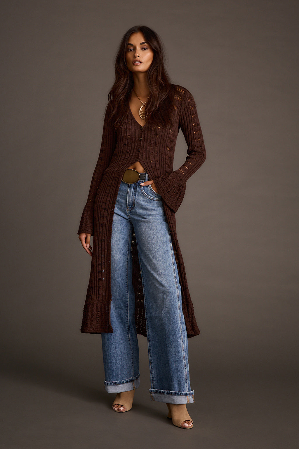 Nicoletta Espresso Knit Longline Top | 12th Tribe