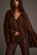 Nina Espresso Ruffle Blouse
