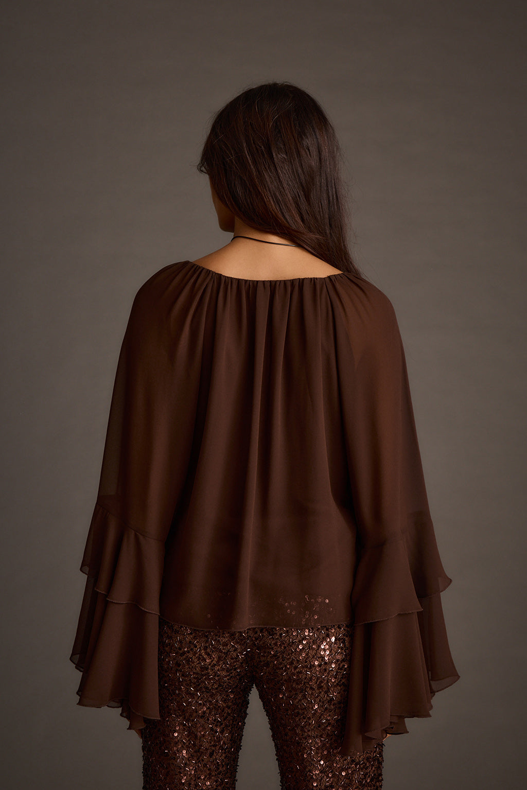 Nina Espresso Ruffle Blouse