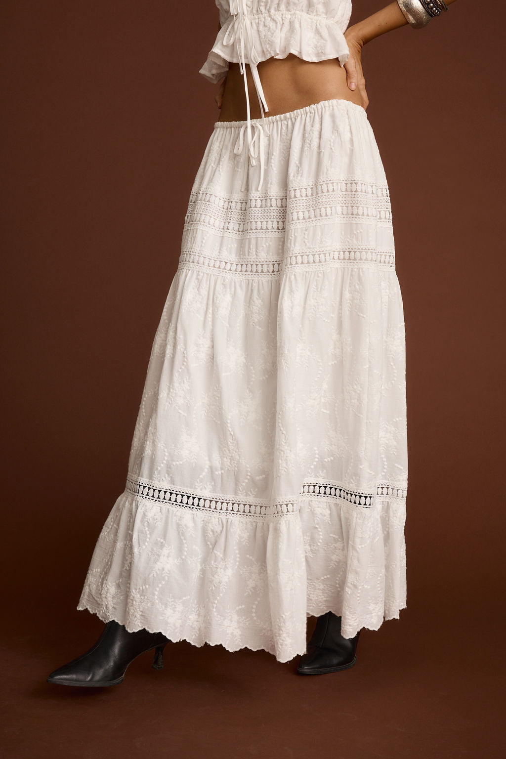 Nomad White Embroidered Maxi Skirt