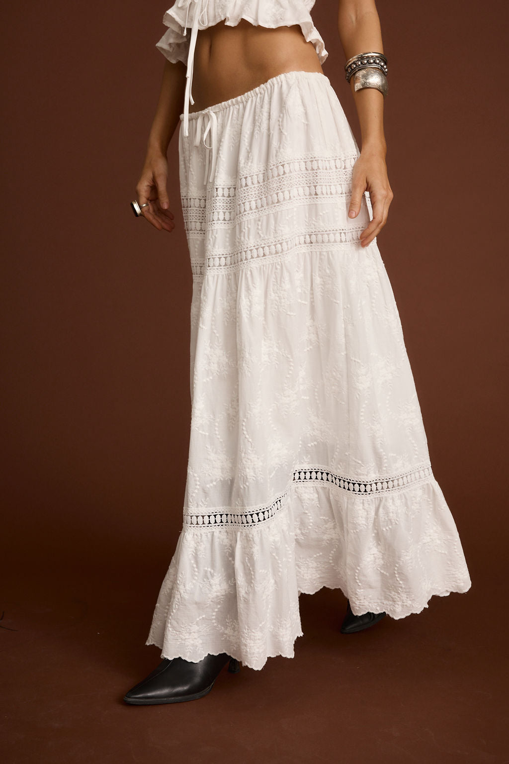 Nomad White Embroidered Maxi Skirt