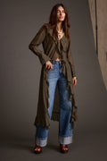 Olive top with refined detailing and a flattering silhouette.