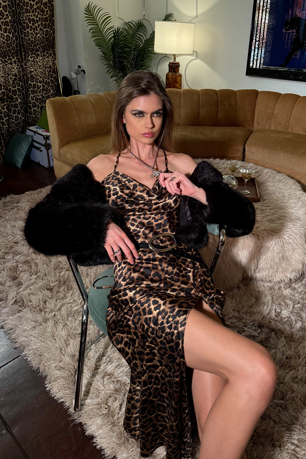 women's leopard print dresses Natalia Leopard Satin Maxi Dress