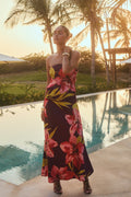 Natalia Plum Floral Strapless Maxi Dress