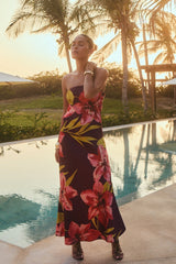 Natalia Plum Floral Strapless Maxi Dress