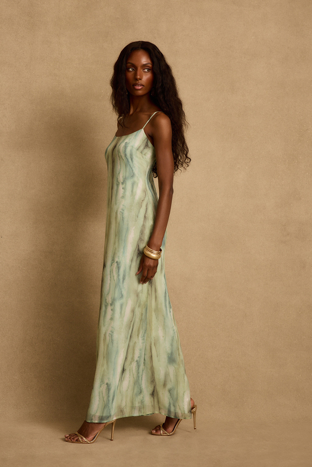 Nerissa Sage Chiffon Maxi Dress - M Size - Women's Dresses