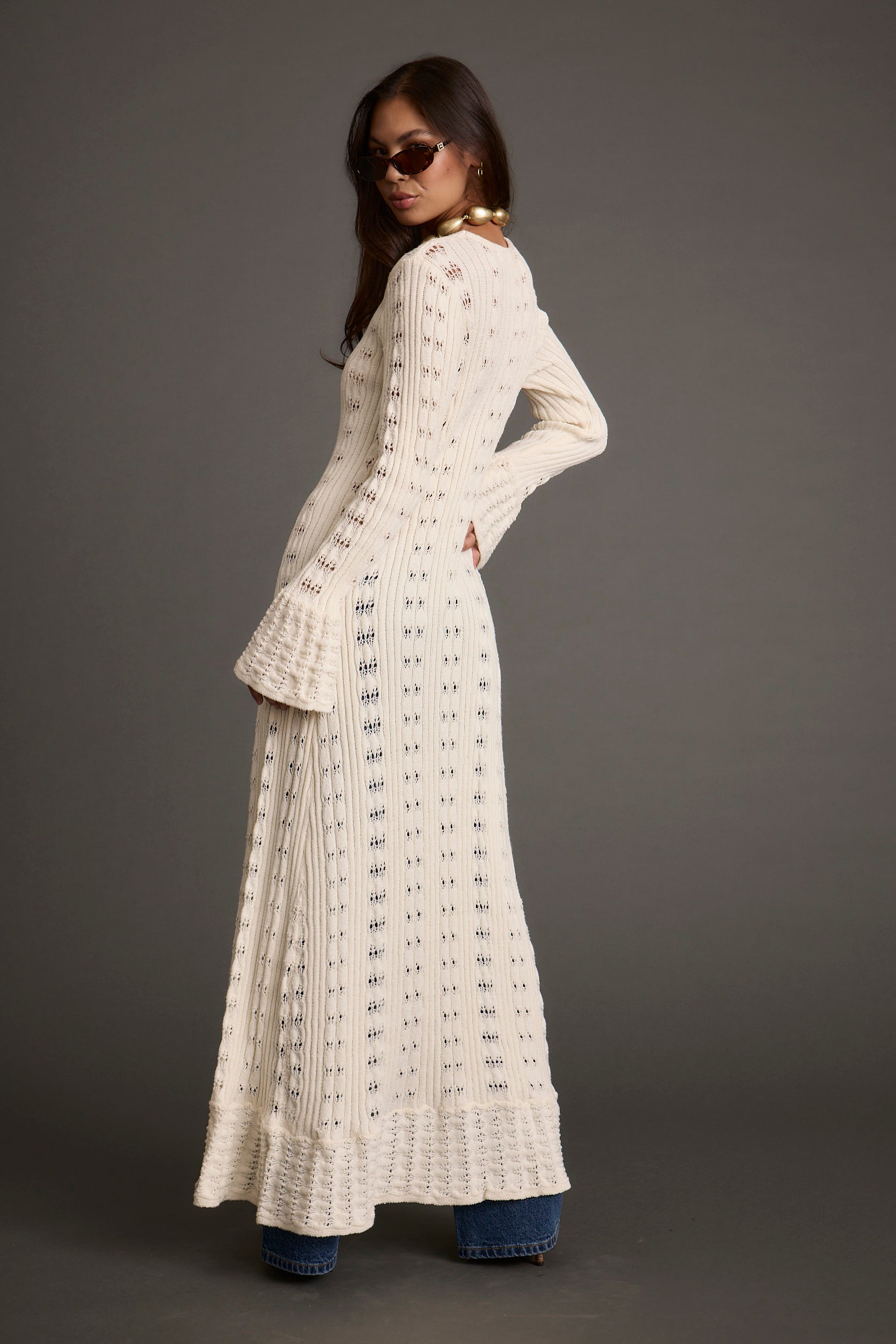 Nicoletta Cream Knit Longline Top