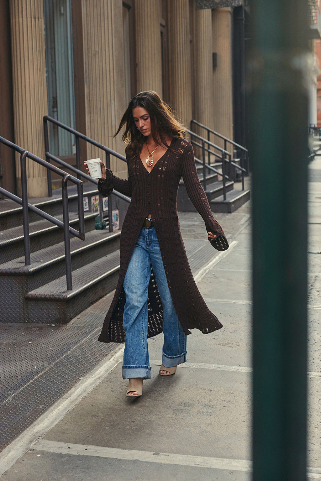 Nicoletta Espresso Knit Longline Top