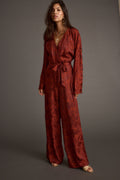 Noelle Cinnamon Satin Jacquard Jumpsuit