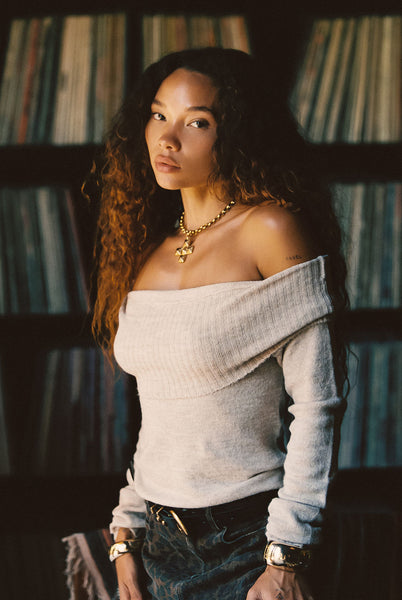 NoraBeigeOfftheShoulderSweater