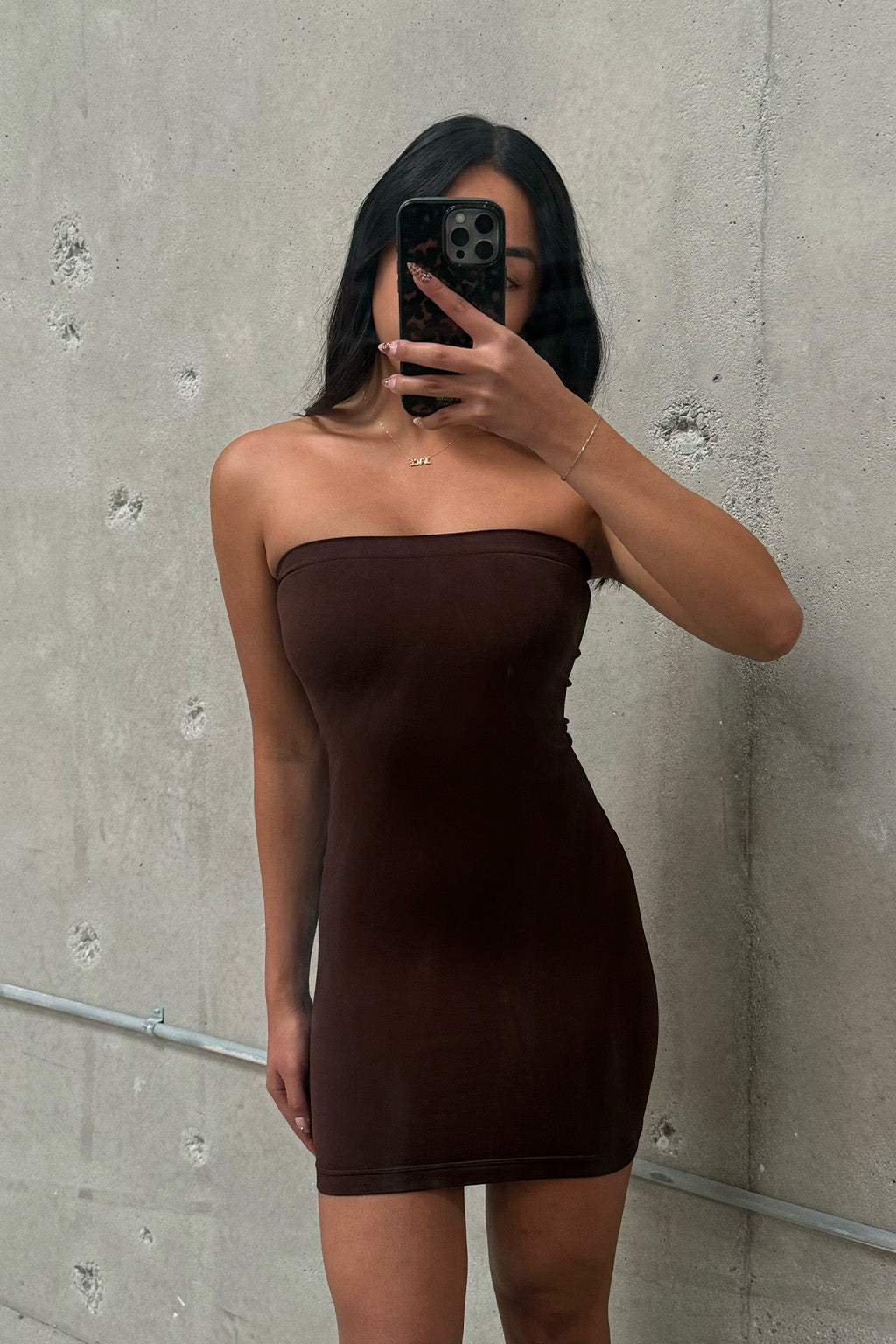 Women's Brown Strapless Dress