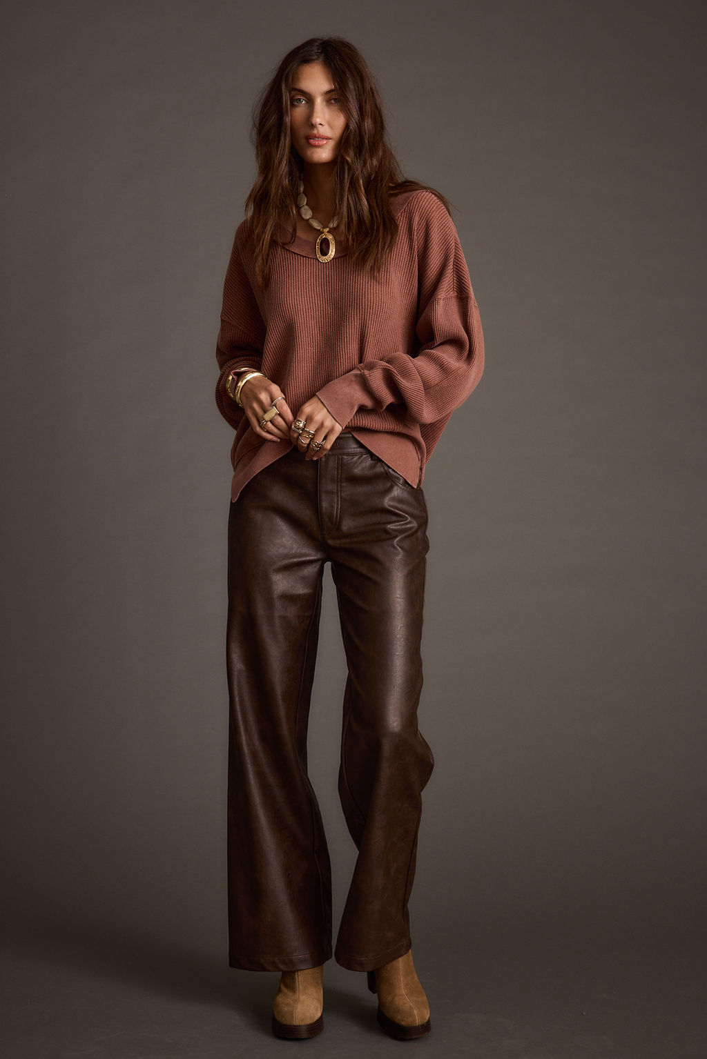 Not Your Ex's Rust Waffle Knit Top