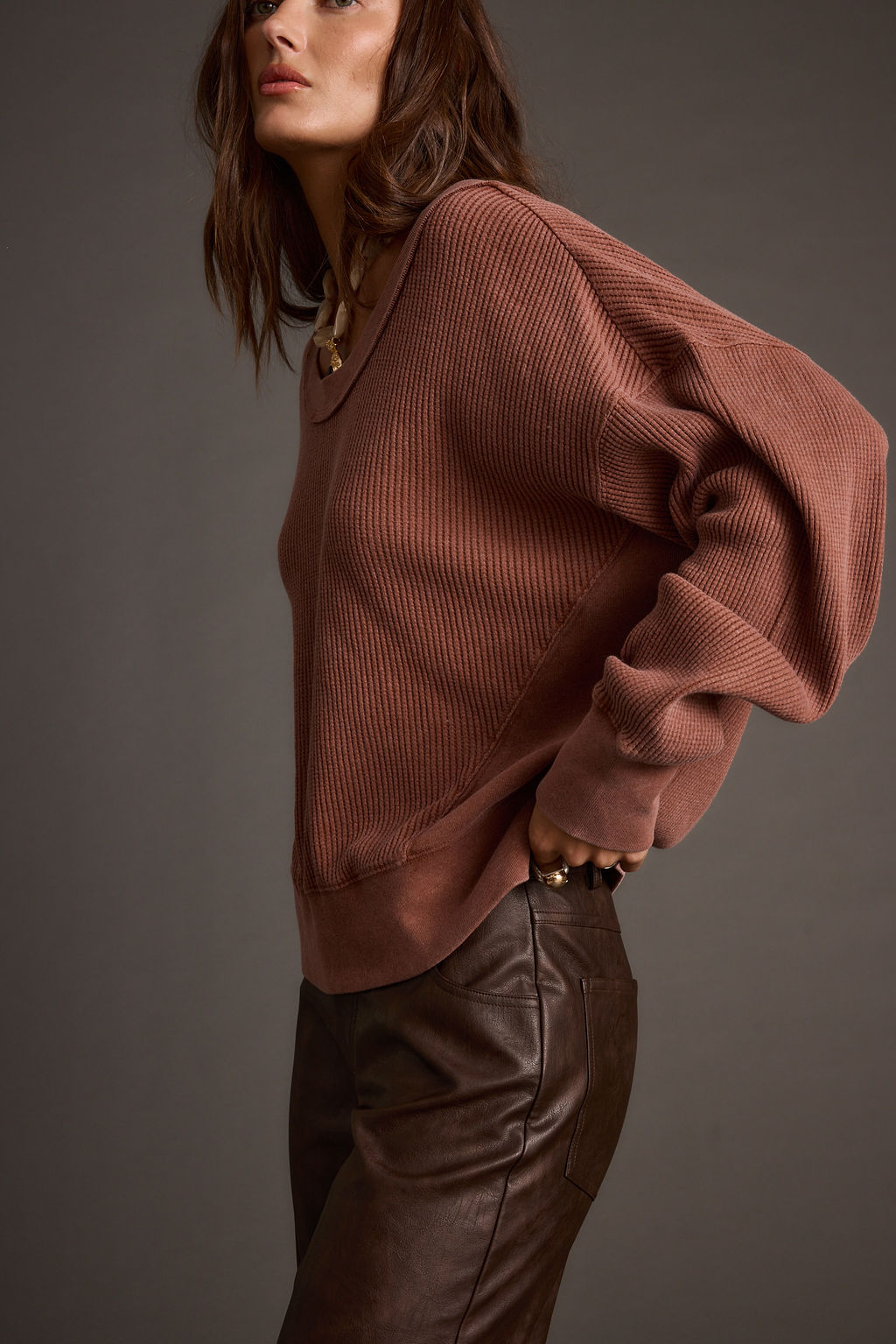 Not Your Ex's Rust Waffle Knit Top