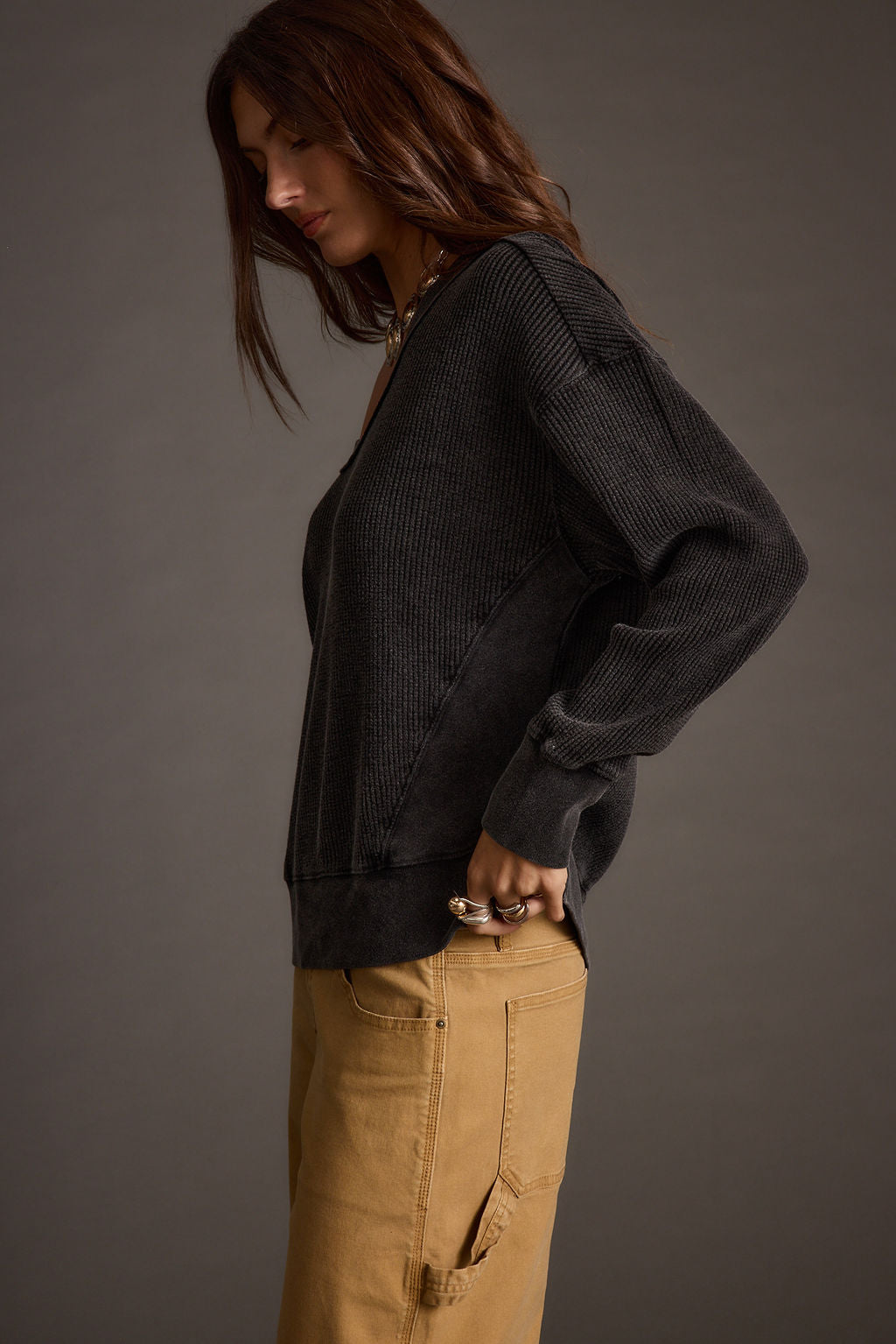 Not Your Ex's Washed Black Waffle Knit Top