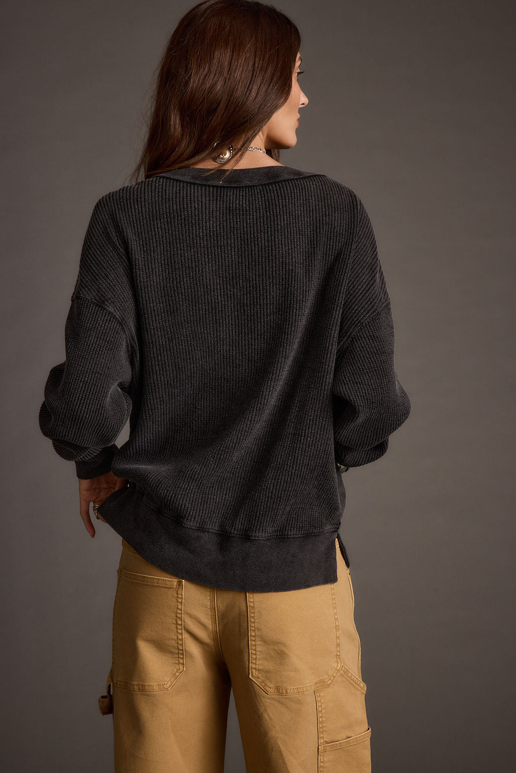 Not Your Ex's Washed Black Waffle Knit Top