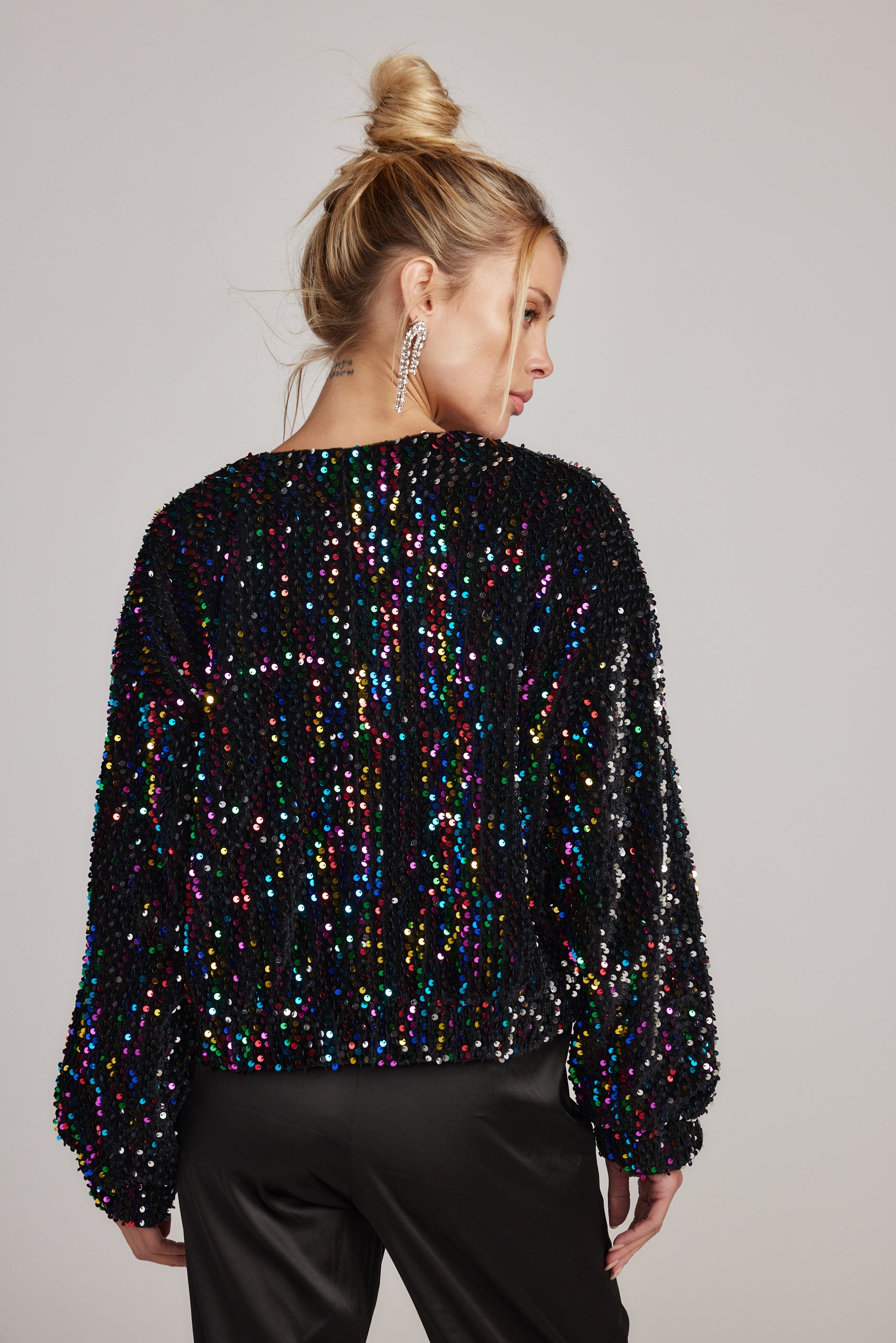 Additional view of the Ozzy Multi Sequin Zip Up Jacket from a different perspective.