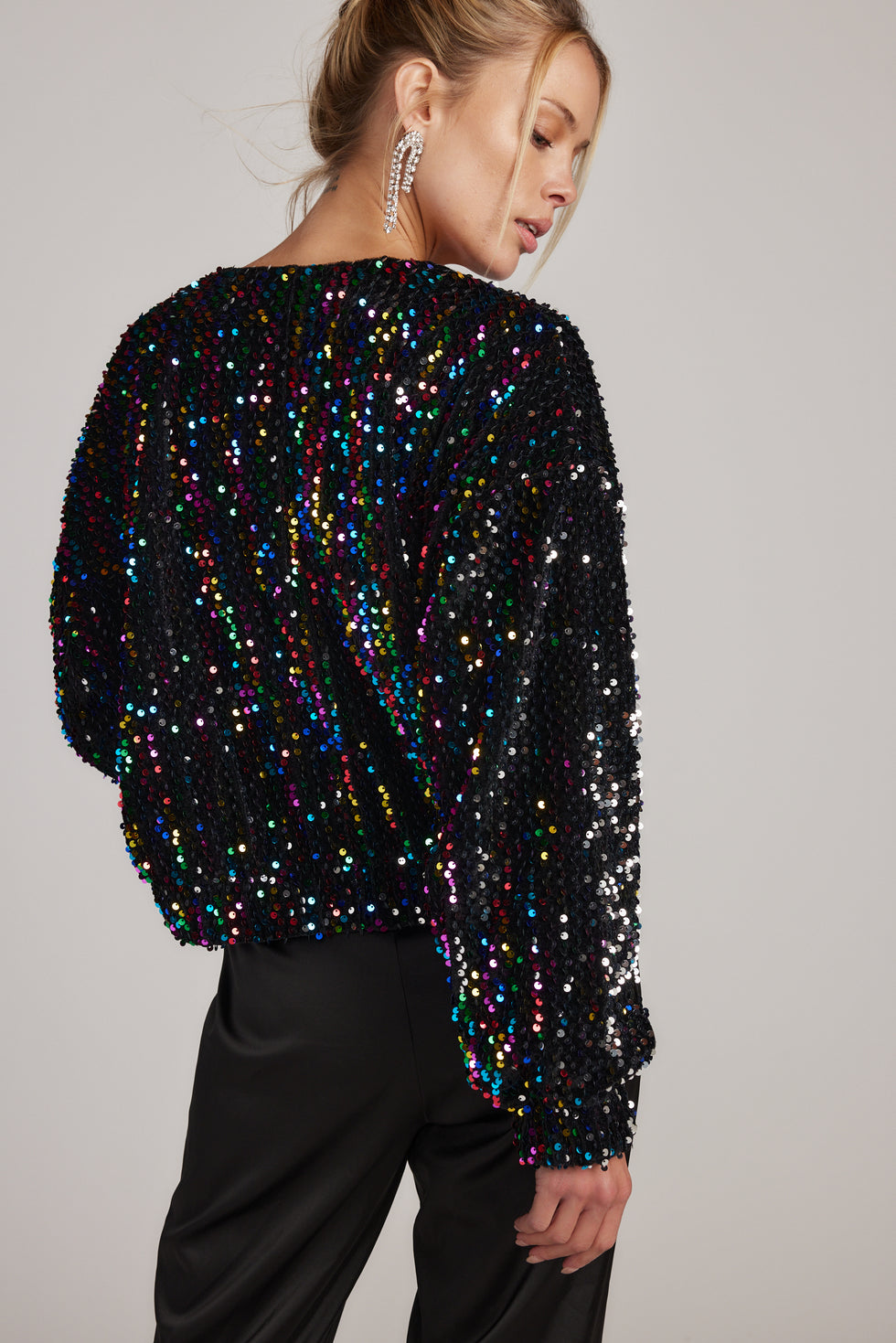 Moxidress Crewneck Zipper Up Sequin Jacket